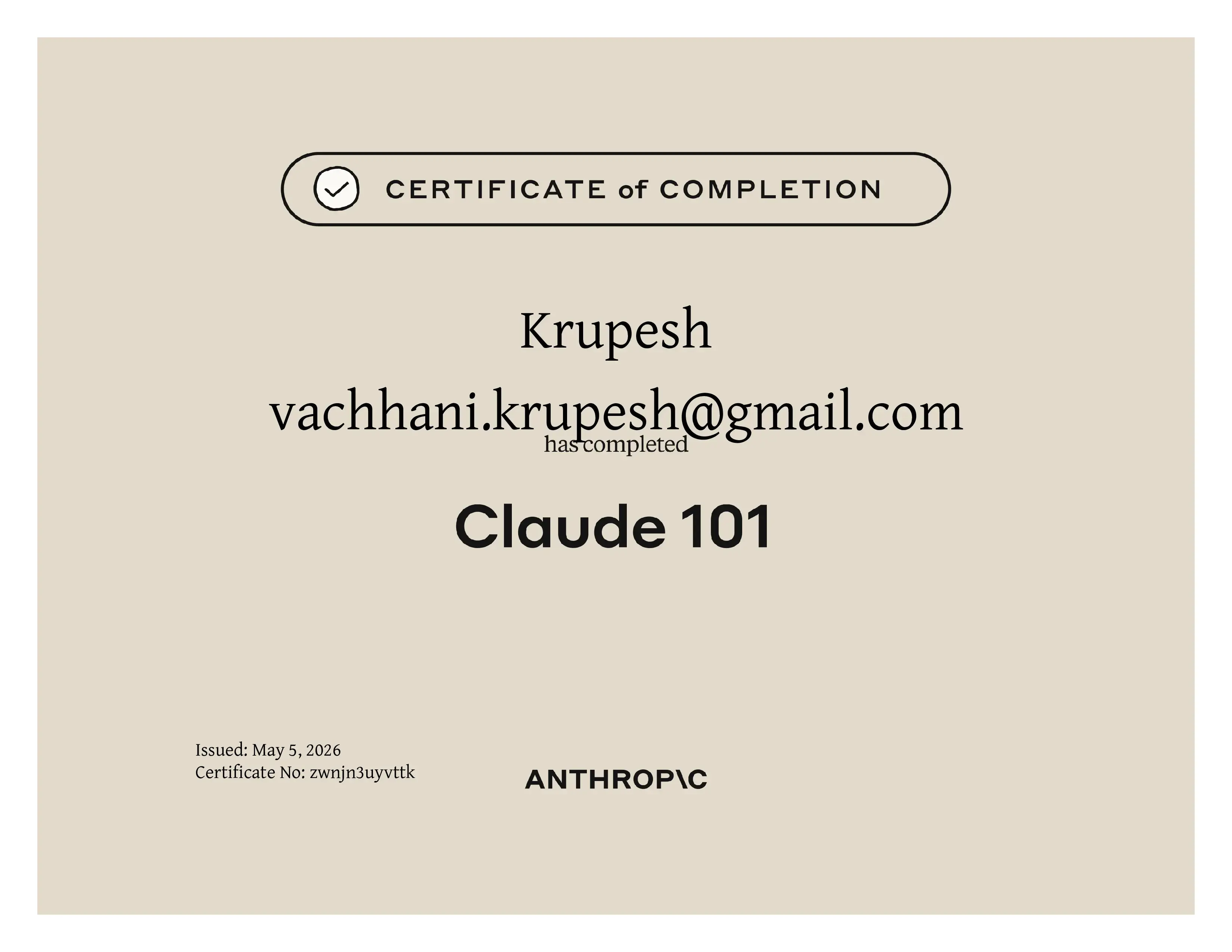 Claude 101 certificate
