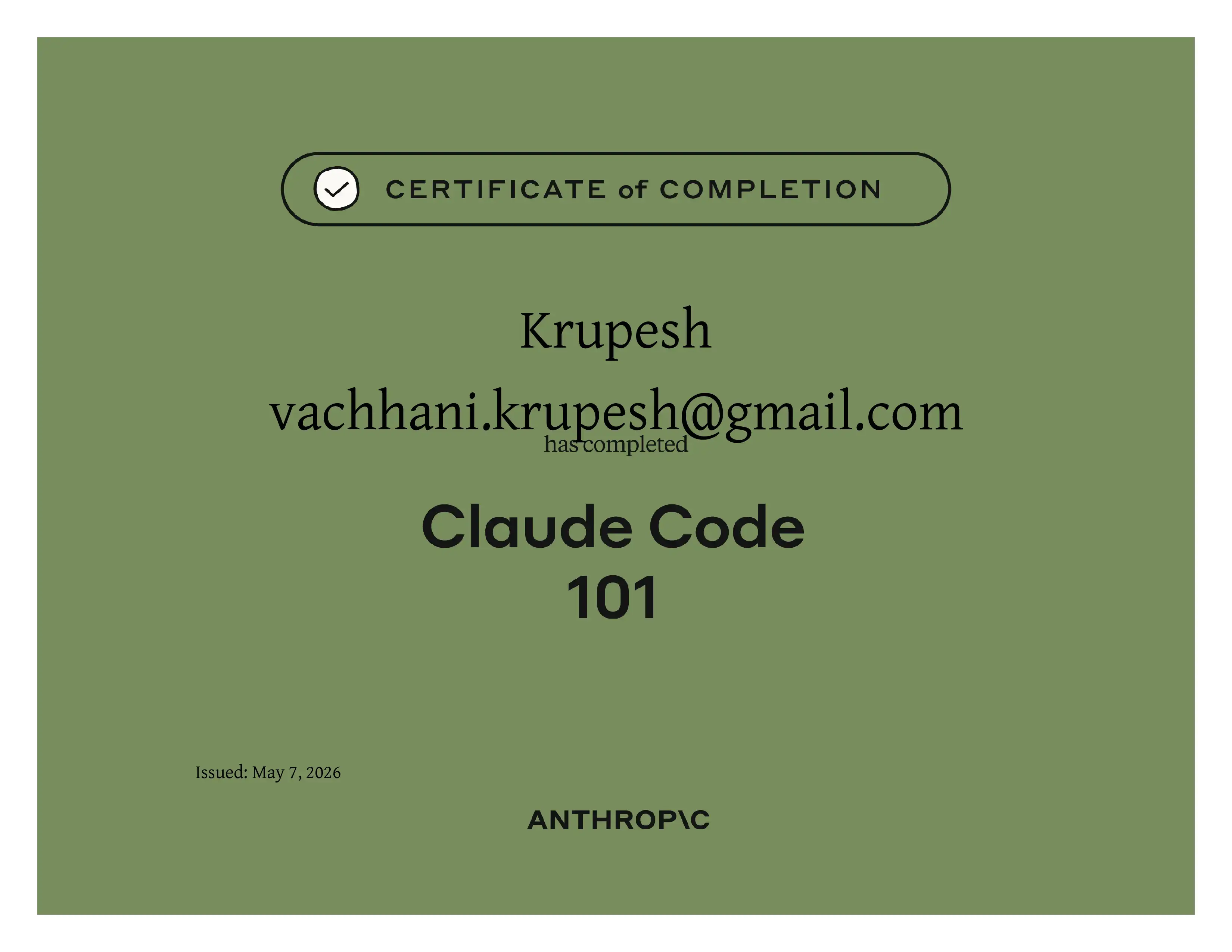 Claude Code 101 certificate