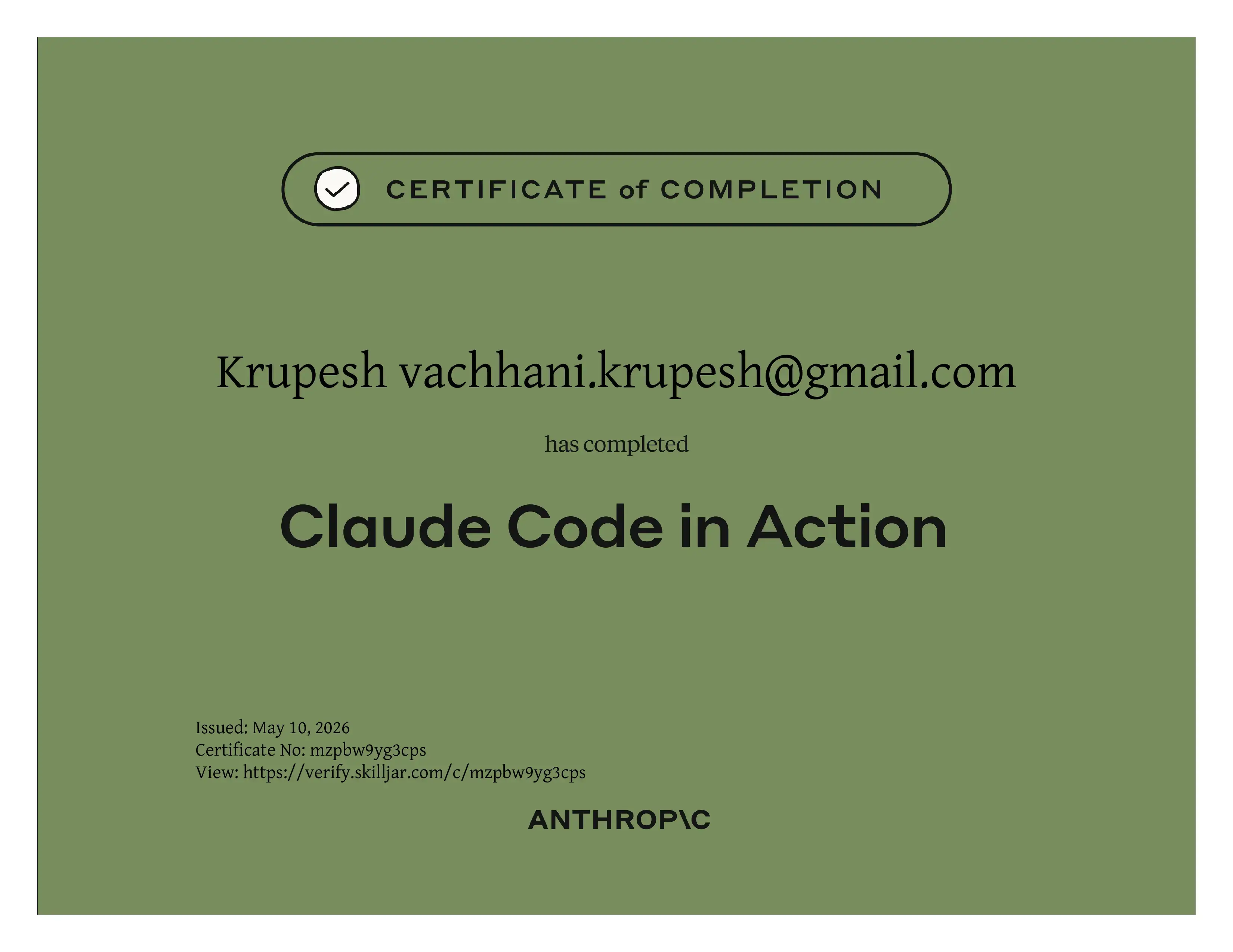 Claude Code in Action certificate